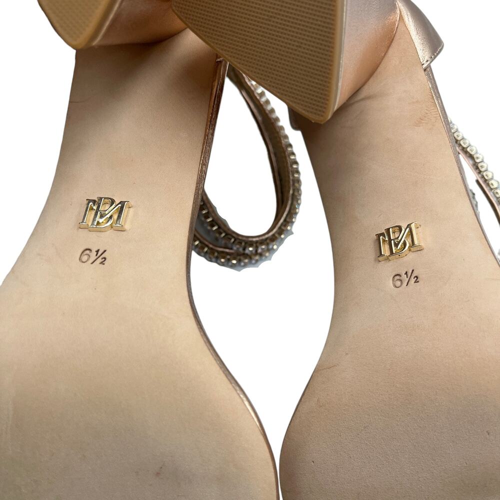 Badgley Mischka Lillie Crystal Dual Strapped Block Heels Sandals Champagne 6.5 - Picture 8 of 9